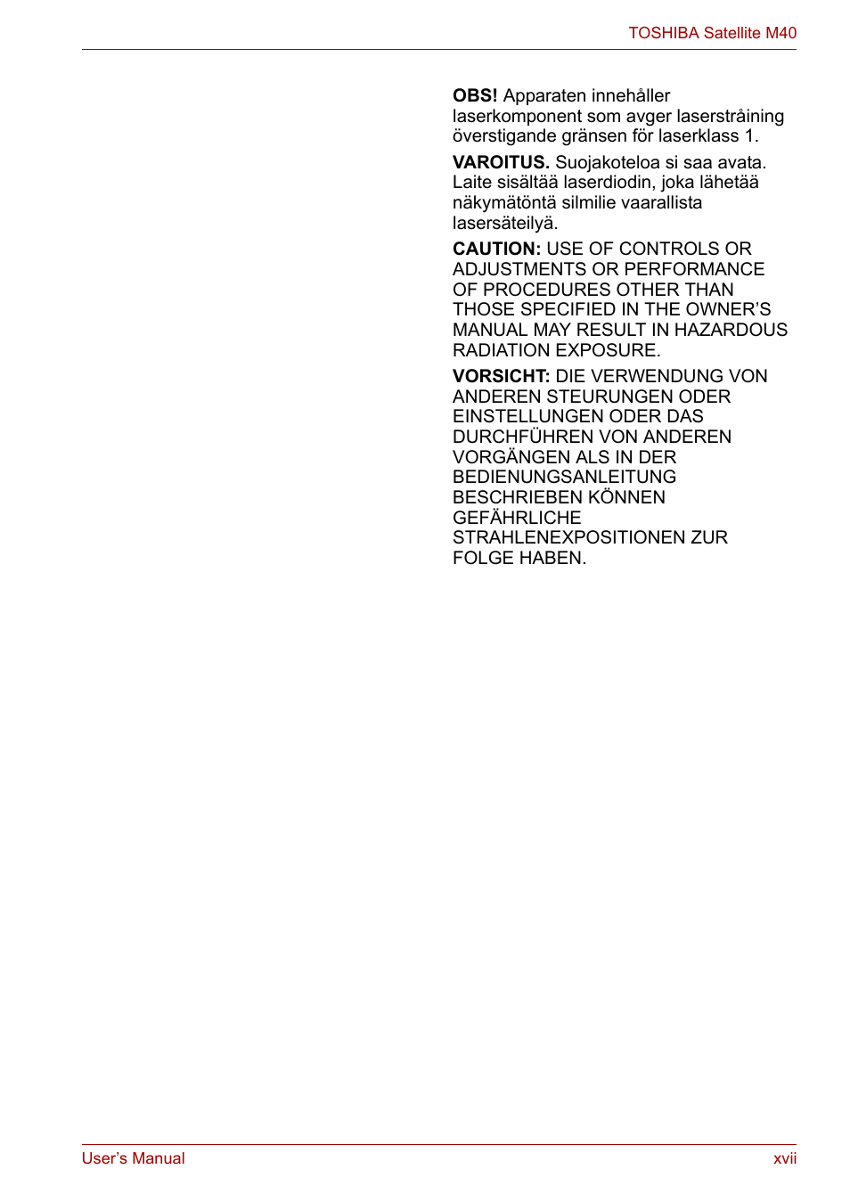 Toshiba Satellite M40 (PSM40) User Manual | Page 17 / 201