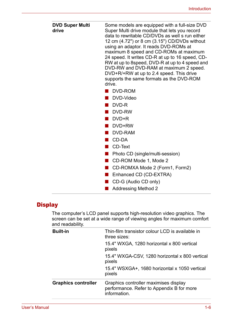 Display, Display -6 | Toshiba Satellite M40 (PSM40) User Manual | Page 37 / 201