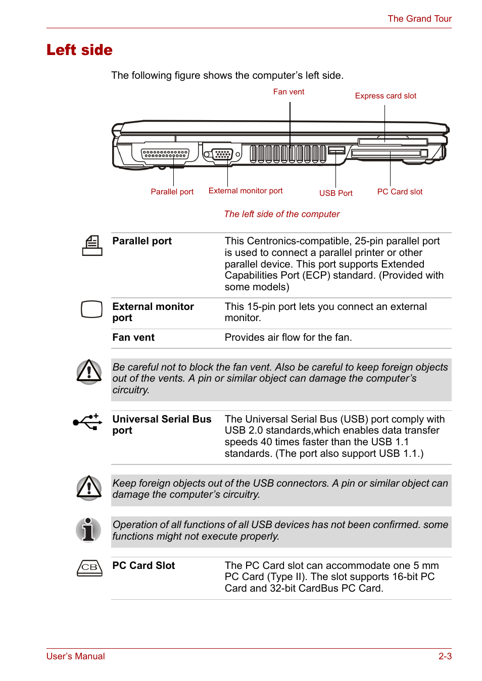 Left side, Left side -3 | Toshiba Satellite M40 (PSM40) User Manual | Page 50 / 201
