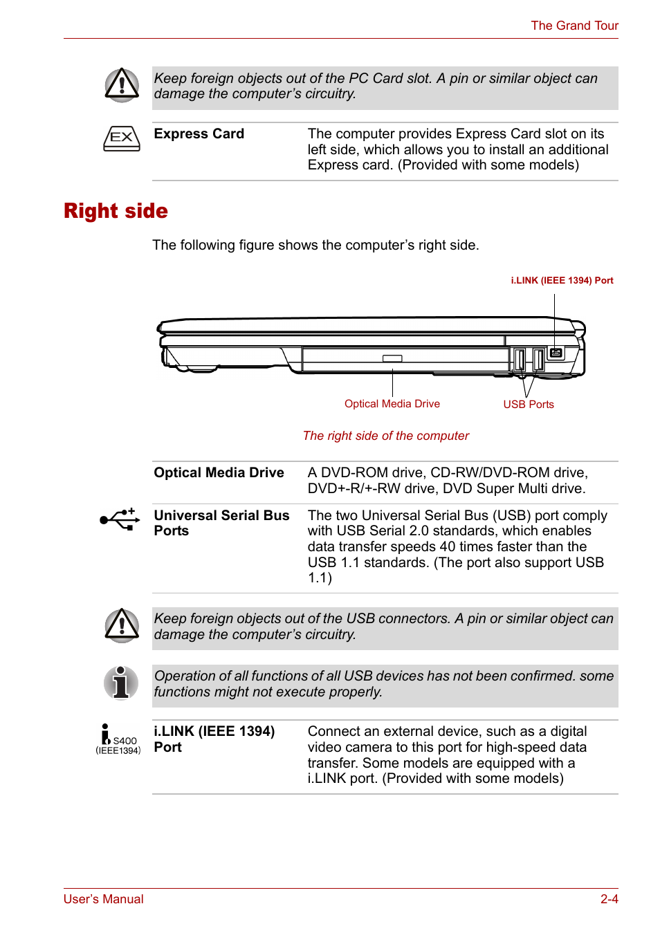 Right side, Right side -4 | Toshiba Satellite M40 (PSM40) User Manual | Page 51 / 201