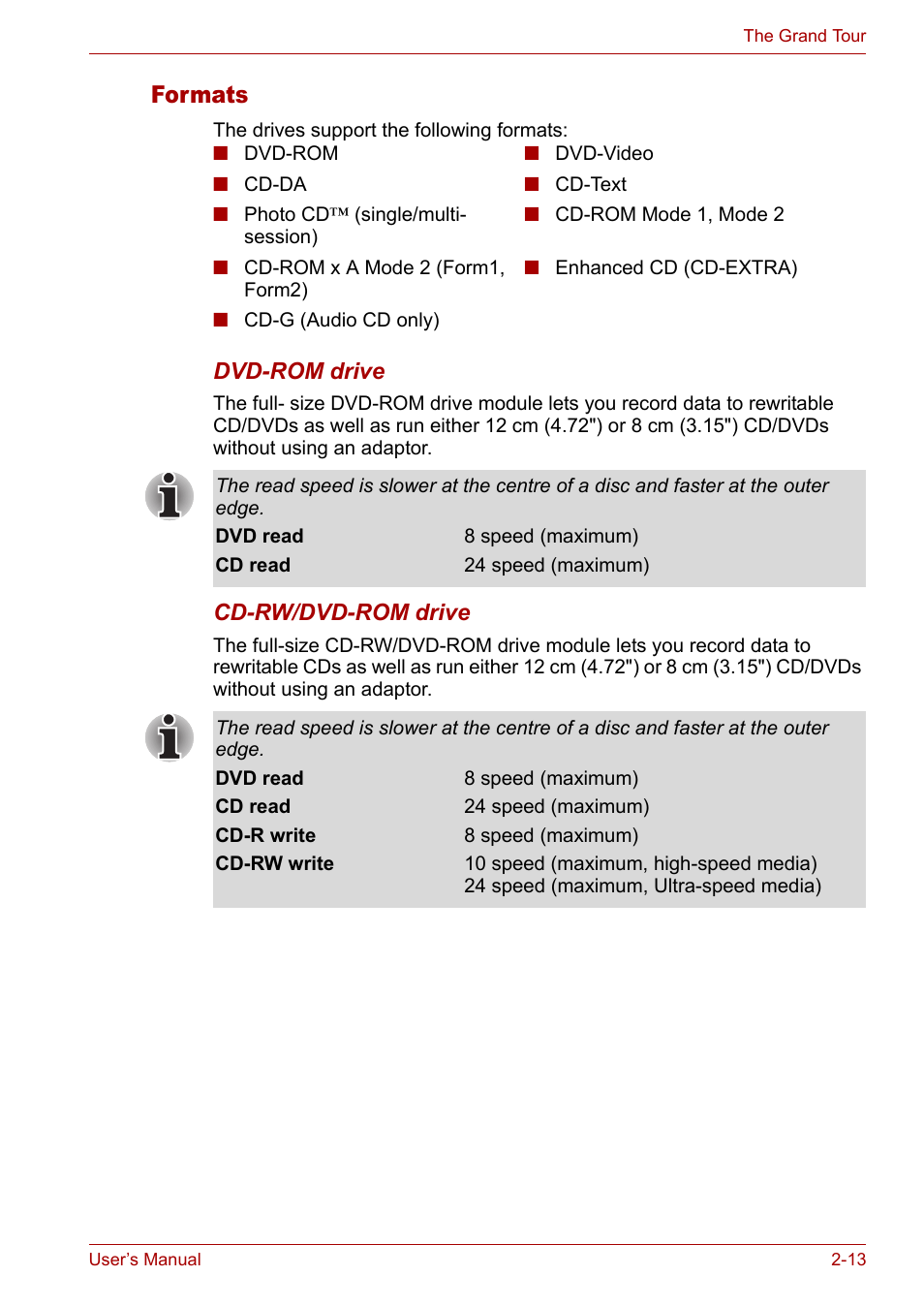 Formats, Formats -13 | Toshiba Satellite M40 (PSM40) User Manual | Page 60 / 201