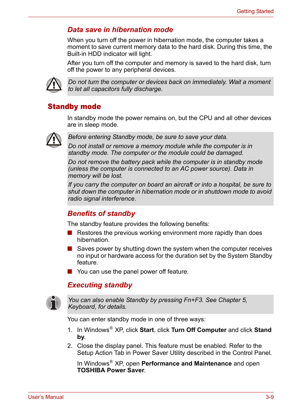 Standby mode, Standby mode -9 | Toshiba Satellite M40 (PSM40) User Manual | Page 71 / 201