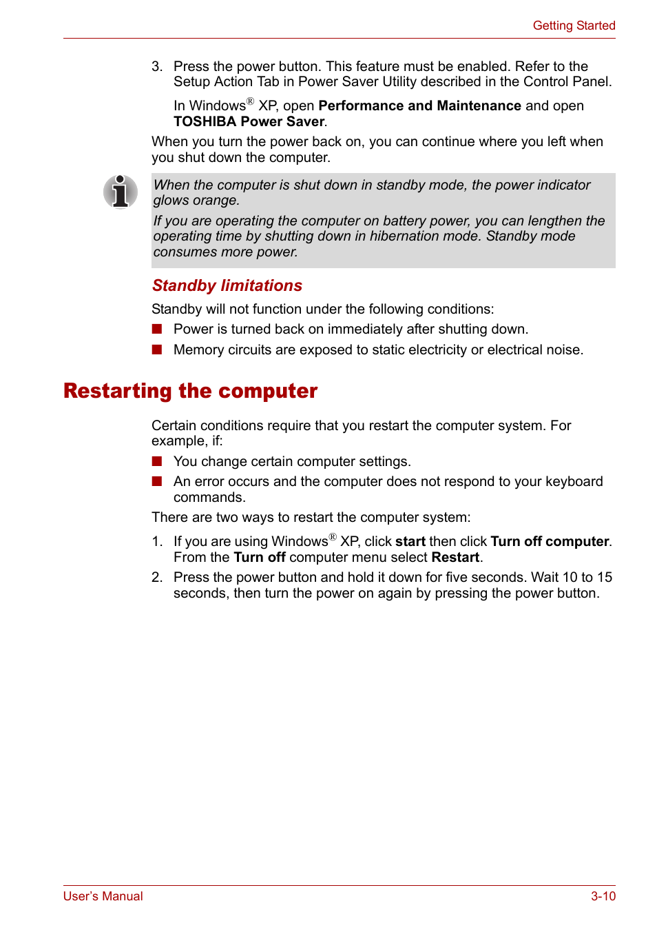 Restarting the computer, Restarting the computer -10 | Toshiba Satellite M40 (PSM40) User Manual | Page 72 / 201