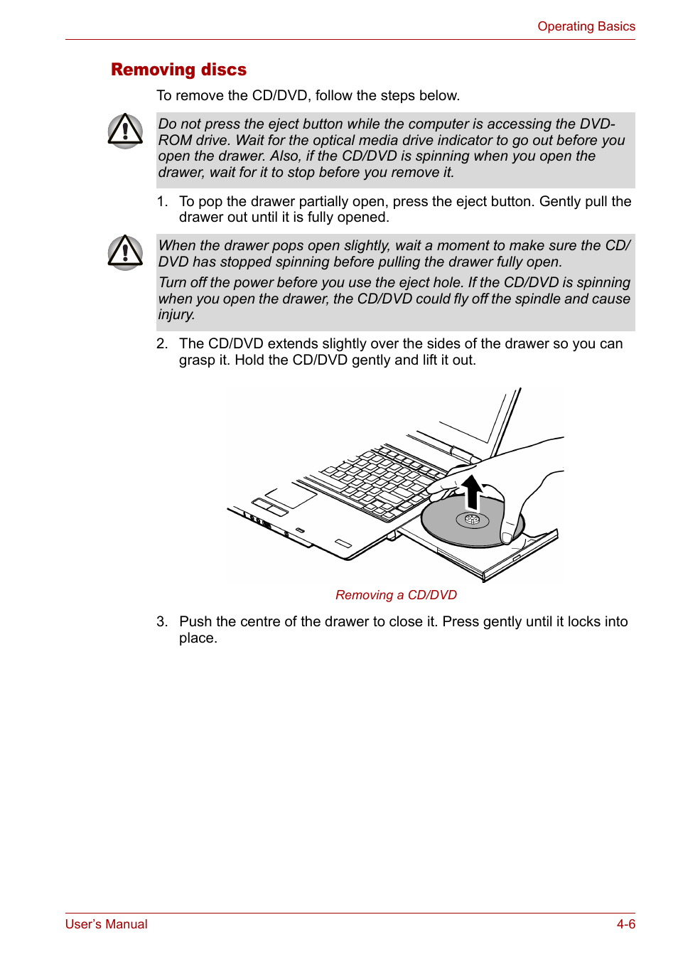 Removing discs | Toshiba Satellite M40 (PSM40) User Manual | Page 79 / 201