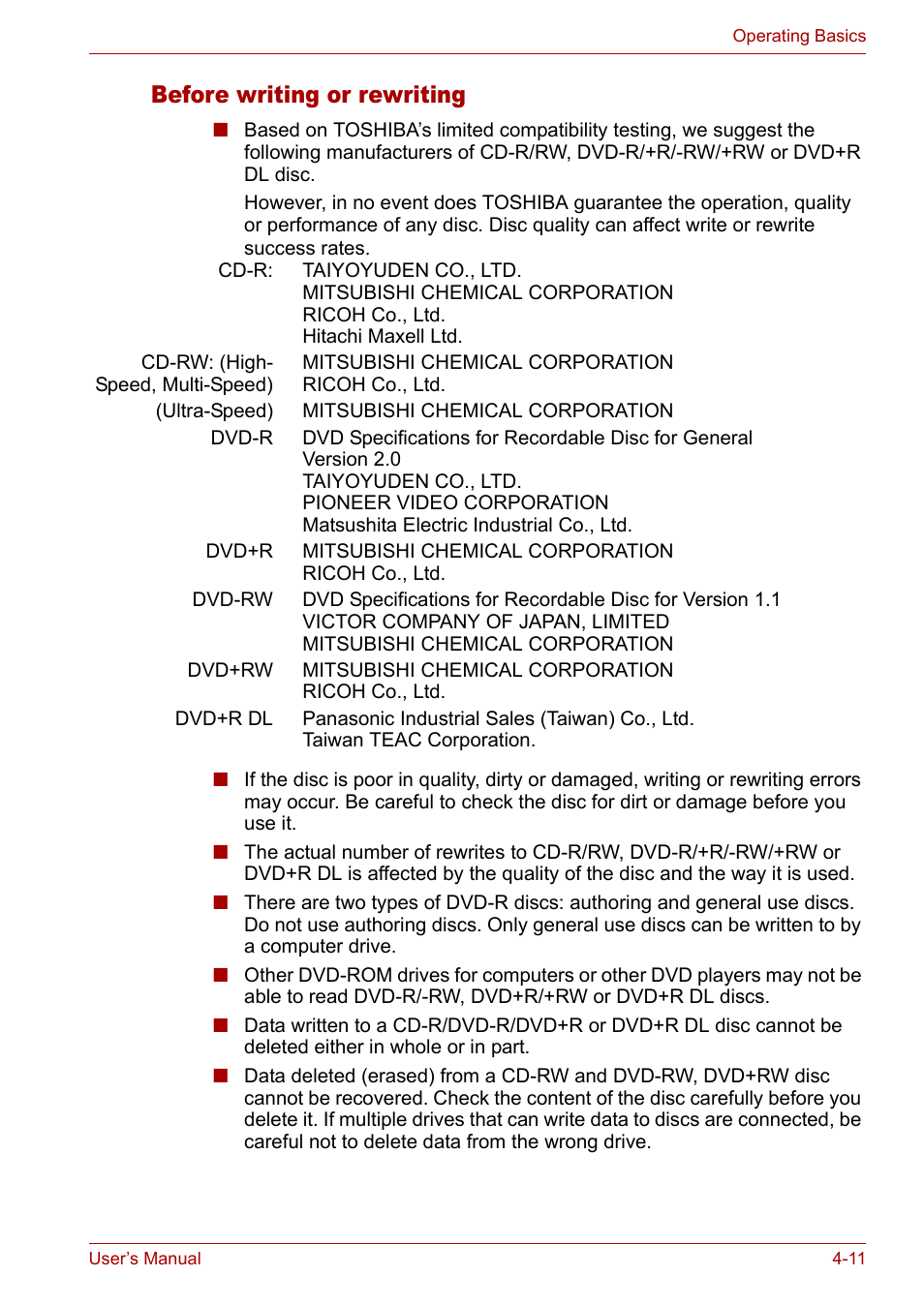 Before writing or rewriting, Before writing or rewriting -11 | Toshiba Satellite M40 (PSM40) User Manual | Page 84 / 201