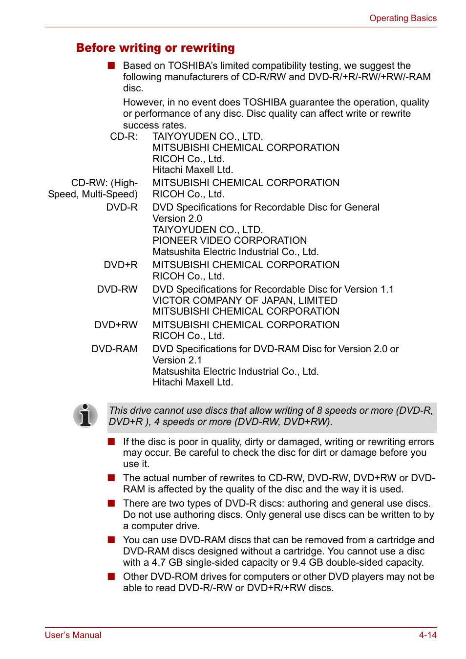 Before writing or rewriting, Before writing or rewriting -14 | Toshiba Satellite M40 (PSM40) User Manual | Page 87 / 201