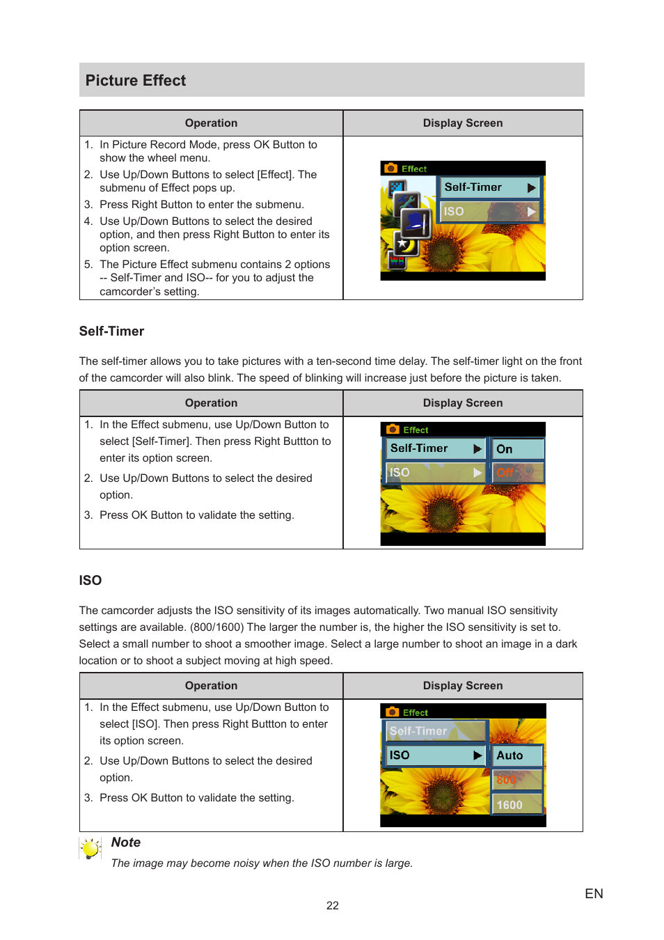 Picture effect | Toshiba Camileo S20 User Manual | Page 22 / 49