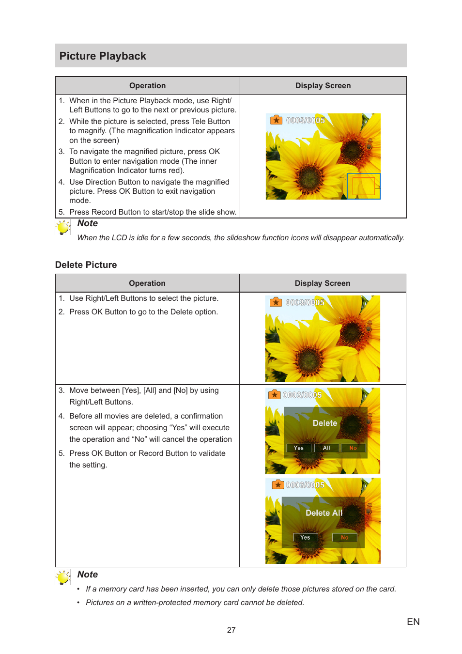 Picture playback | Toshiba Camileo S20 User Manual | Page 27 / 49
