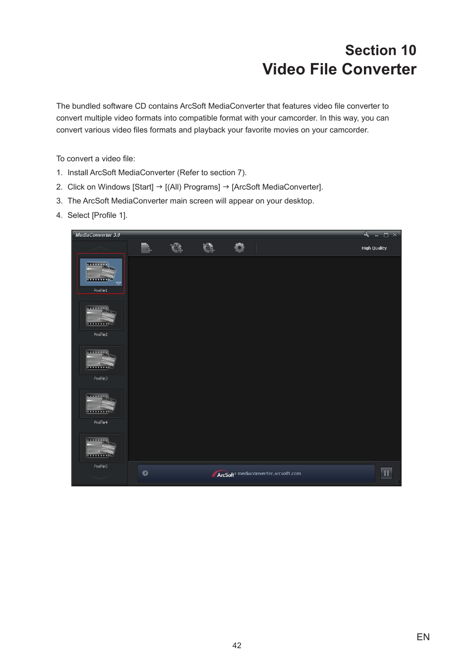 Section 10 video file converter, Video file converter | Toshiba Camileo S20 User Manual | Page 42 / 49