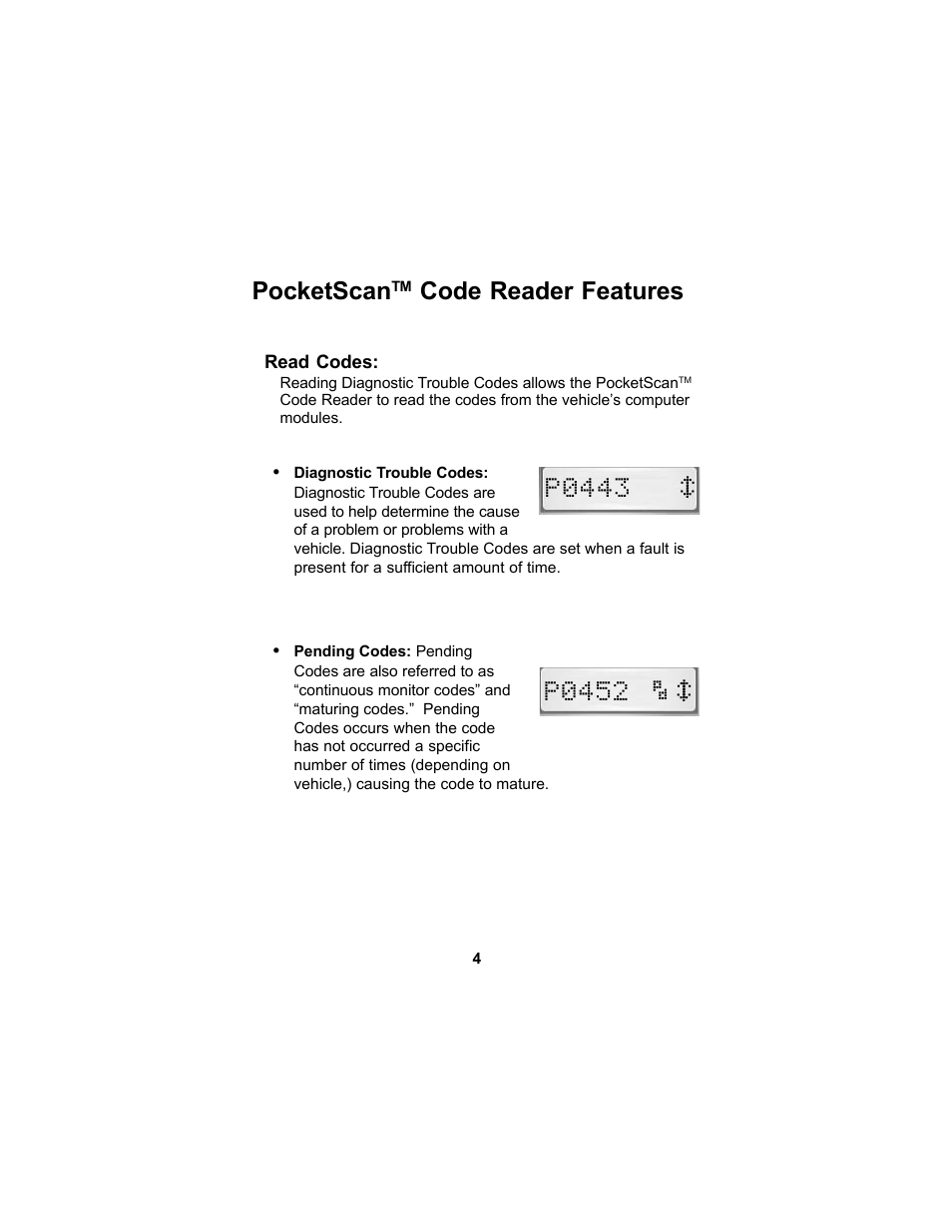 Pocketscan, Code reader features | Actron CP9125 User Manual | Page 4 / 46