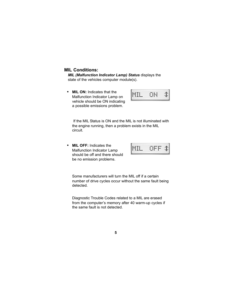 Mil on mil off | Actron CP9125 User Manual | Page 5 / 46