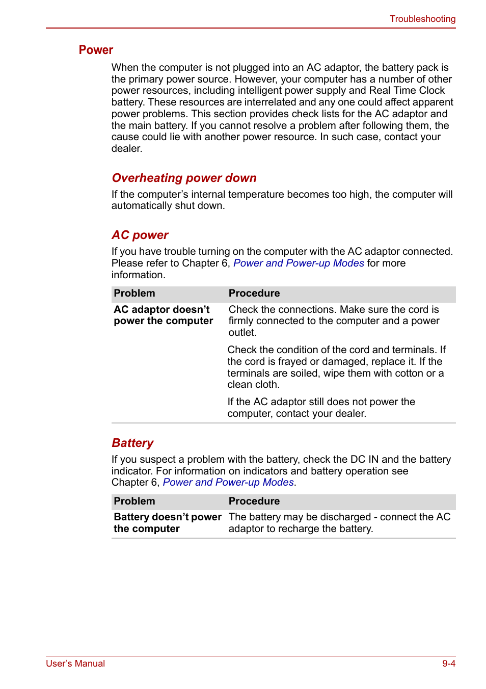 Power | Toshiba NB200 User Manual | Page 105 / 144