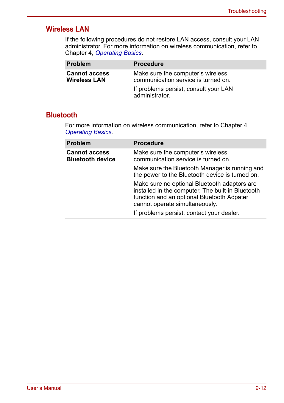 Wireless lan, Bluetooth | Toshiba NB200 User Manual | Page 113 / 144