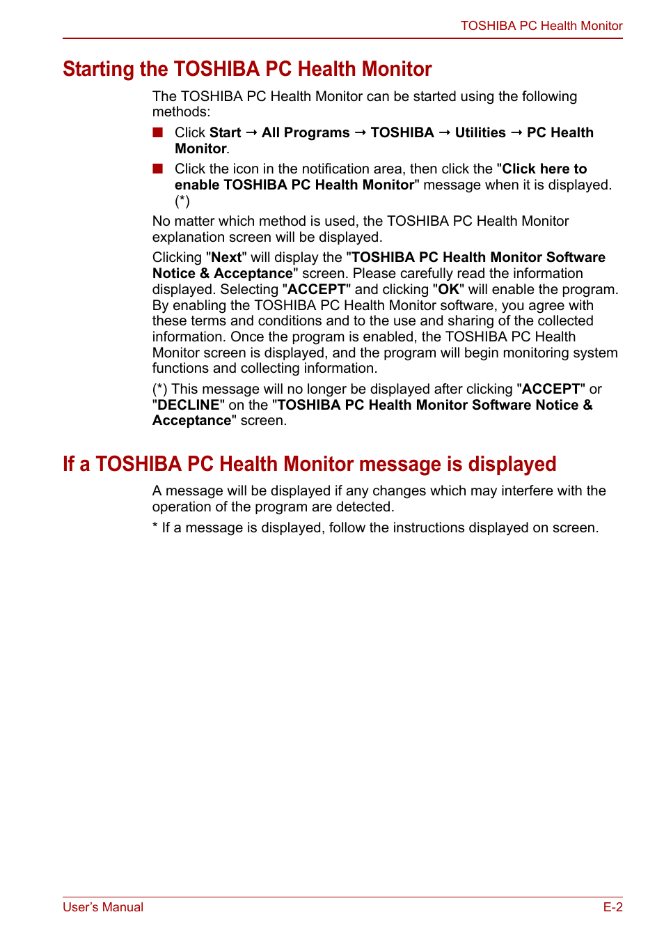 Starting the toshiba pc health monitor | Toshiba NB200 User Manual | Page 125 / 144