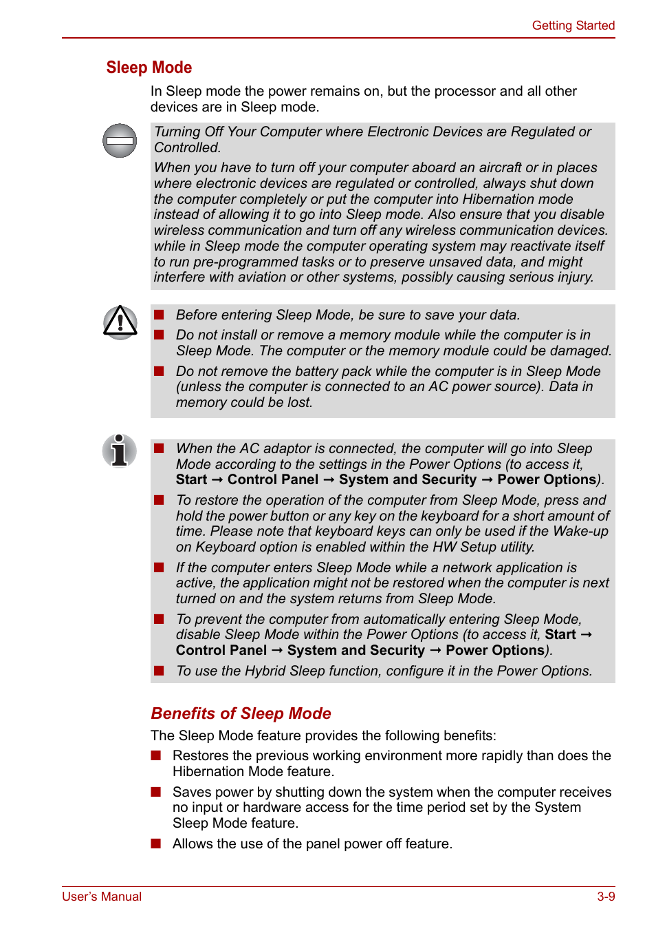 Sleep mode | Toshiba NB200 User Manual | Page 46 / 144