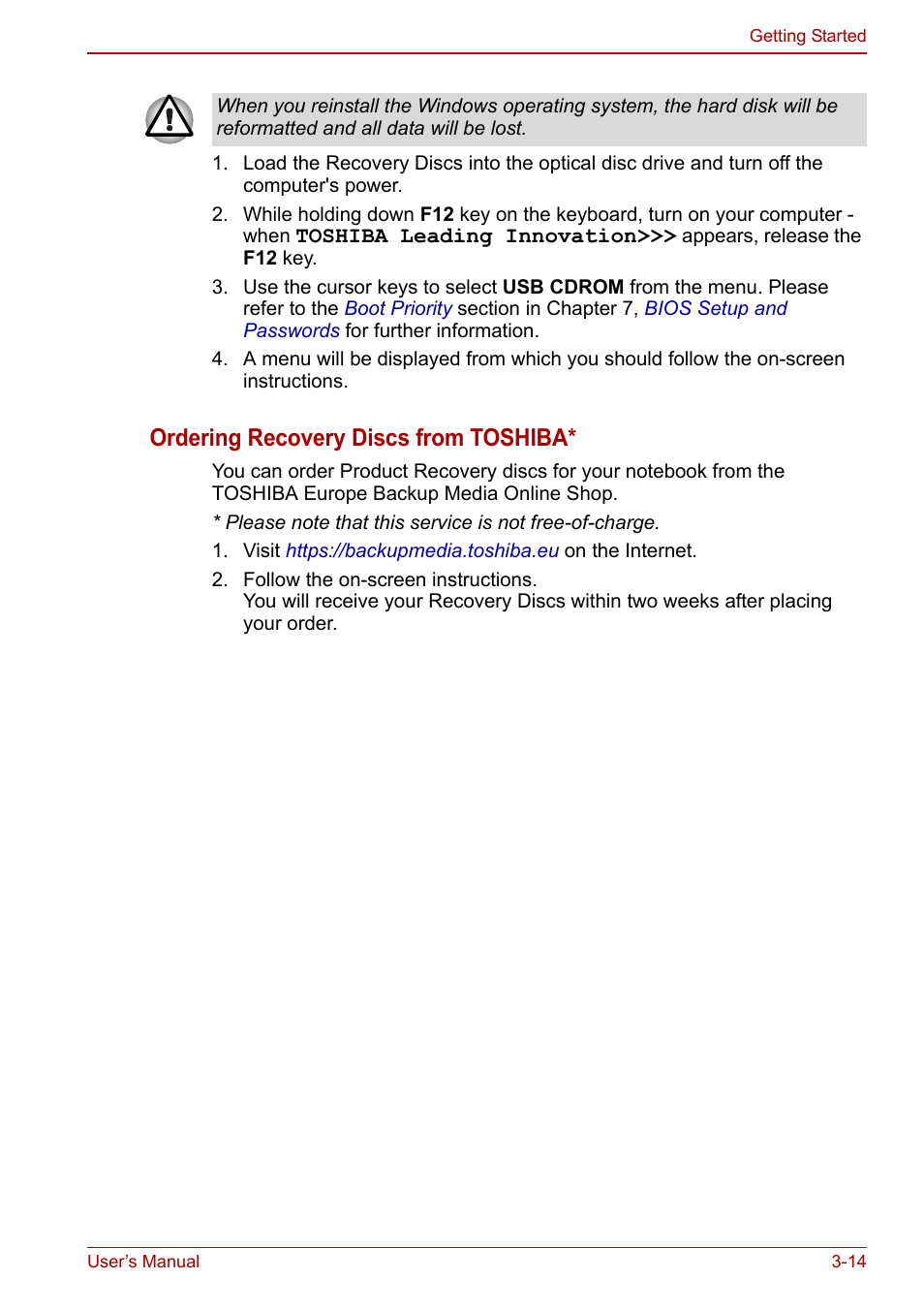 Ordering recovery discs from toshiba | Toshiba NB200 User Manual | Page 51 / 144