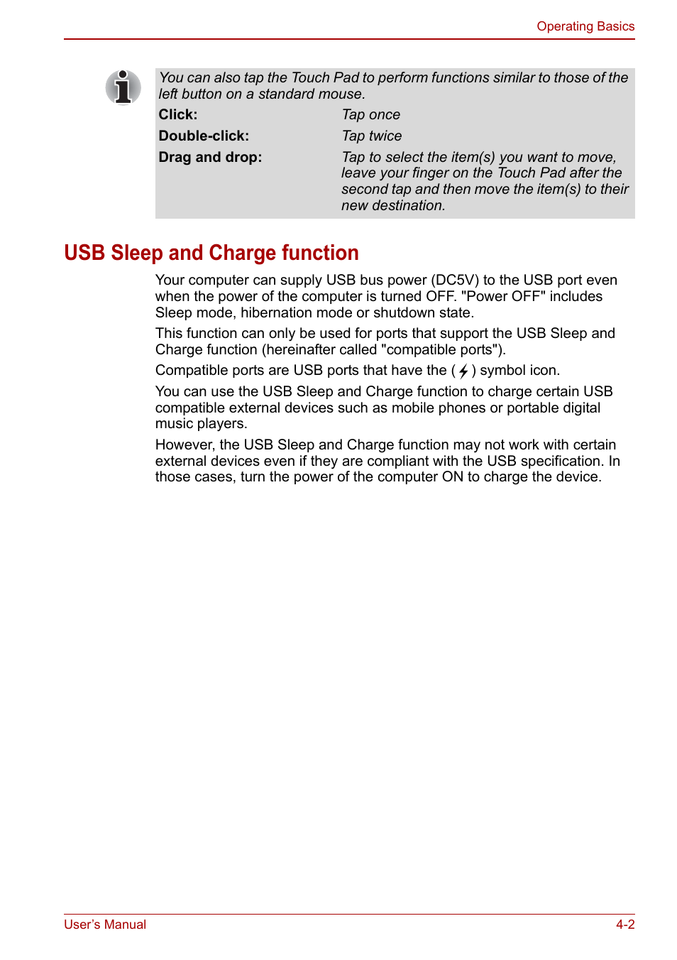 Usb sleep and charge function, Usb sleep and charge function -2, Usb sleep and | Toshiba NB200 User Manual | Page 53 / 144