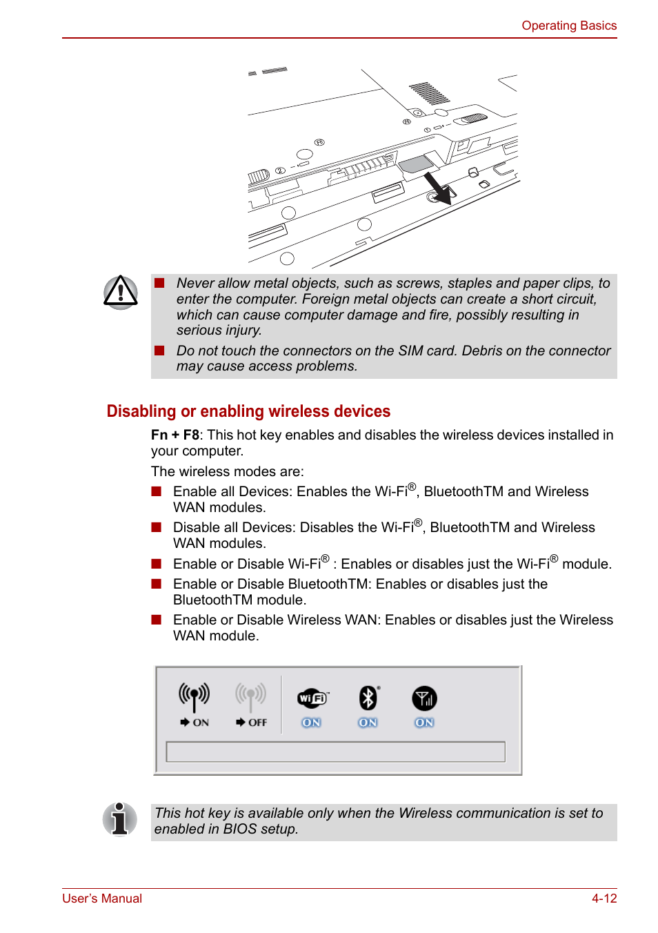 Disabling or enabling wireless devices | Toshiba NB200 User Manual | Page 63 / 144