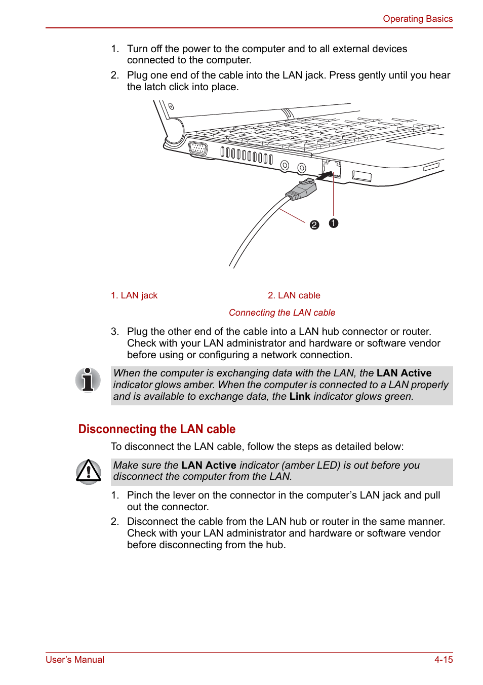 Disconnecting the lan cable | Toshiba NB200 User Manual | Page 66 / 144