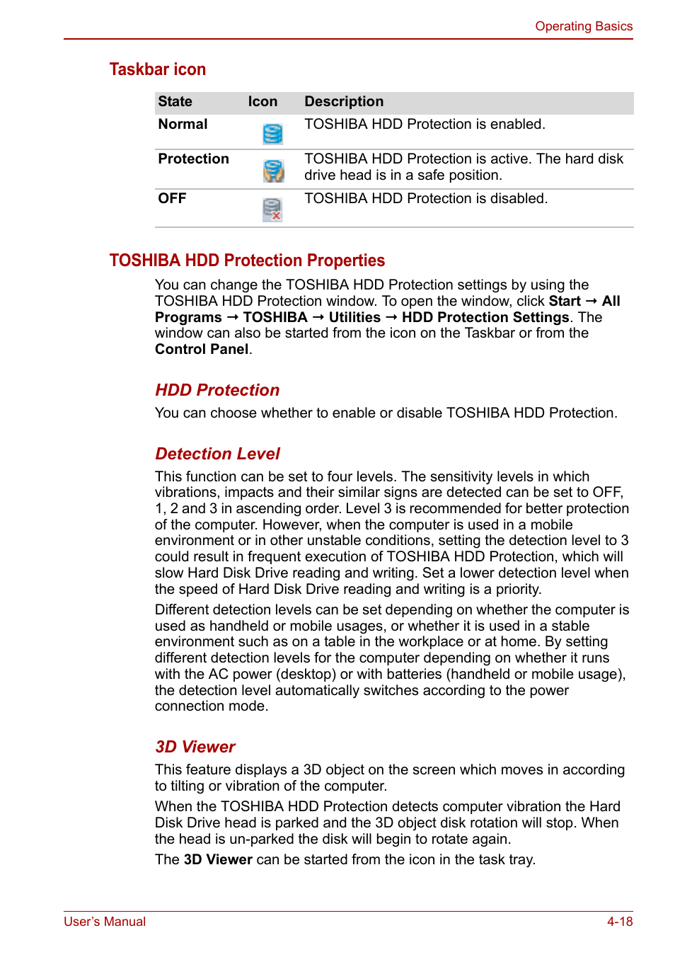 Taskbar icon toshiba hdd protection properties | Toshiba NB200 User Manual | Page 69 / 144