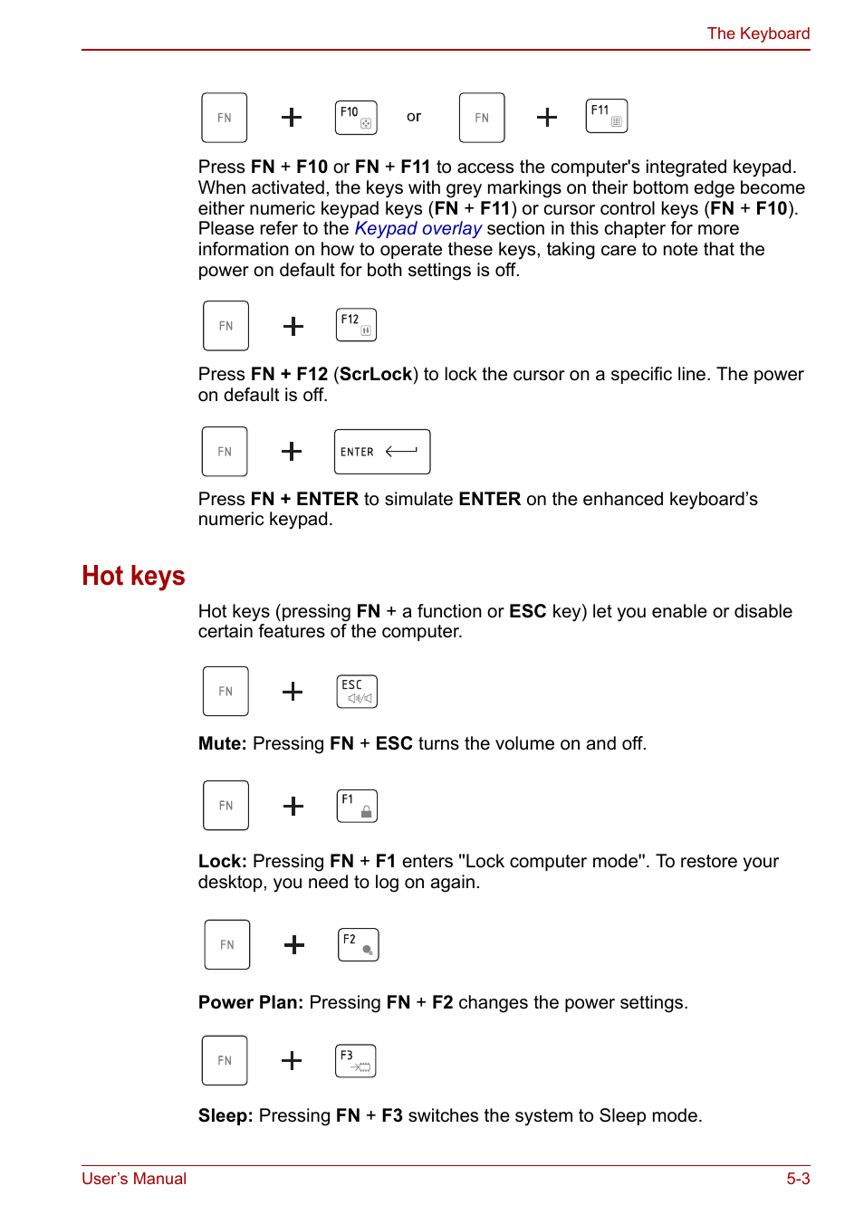 Hot keys, Hot keys -3 | Toshiba NB200 User Manual | Page 73 / 144