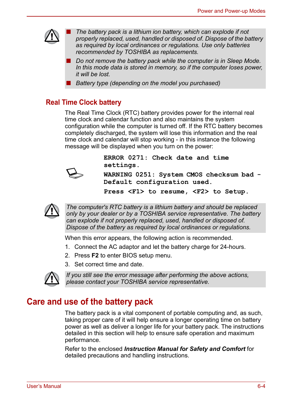 Care and use of the battery pack, Care and use of the battery pack -4 | Toshiba NB200 User Manual | Page 81 / 144