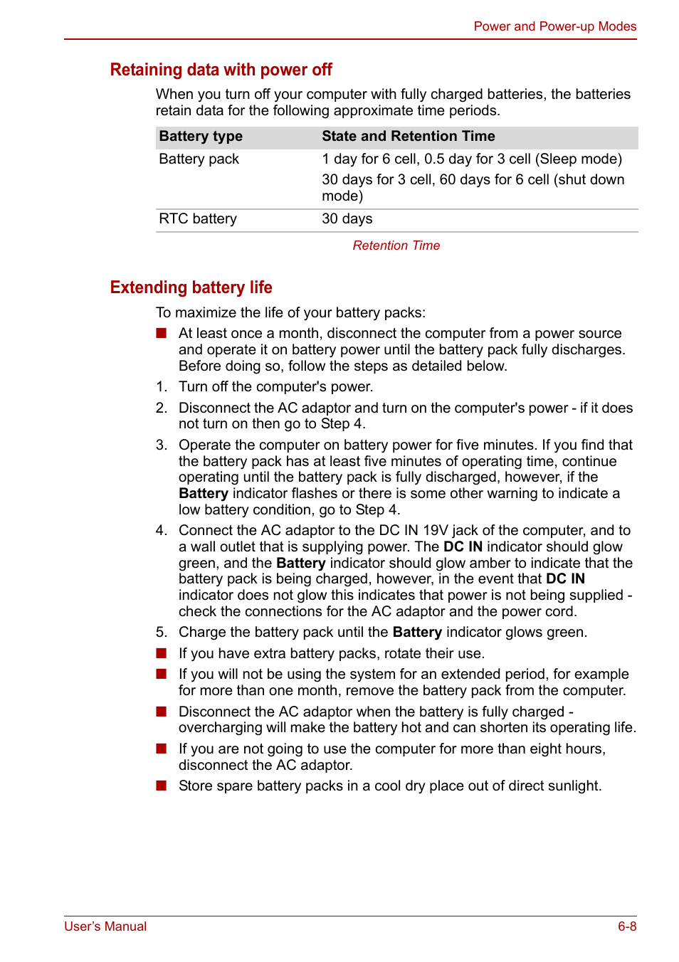Retaining data with power off, Extending battery life | Toshiba NB200 User Manual | Page 85 / 144