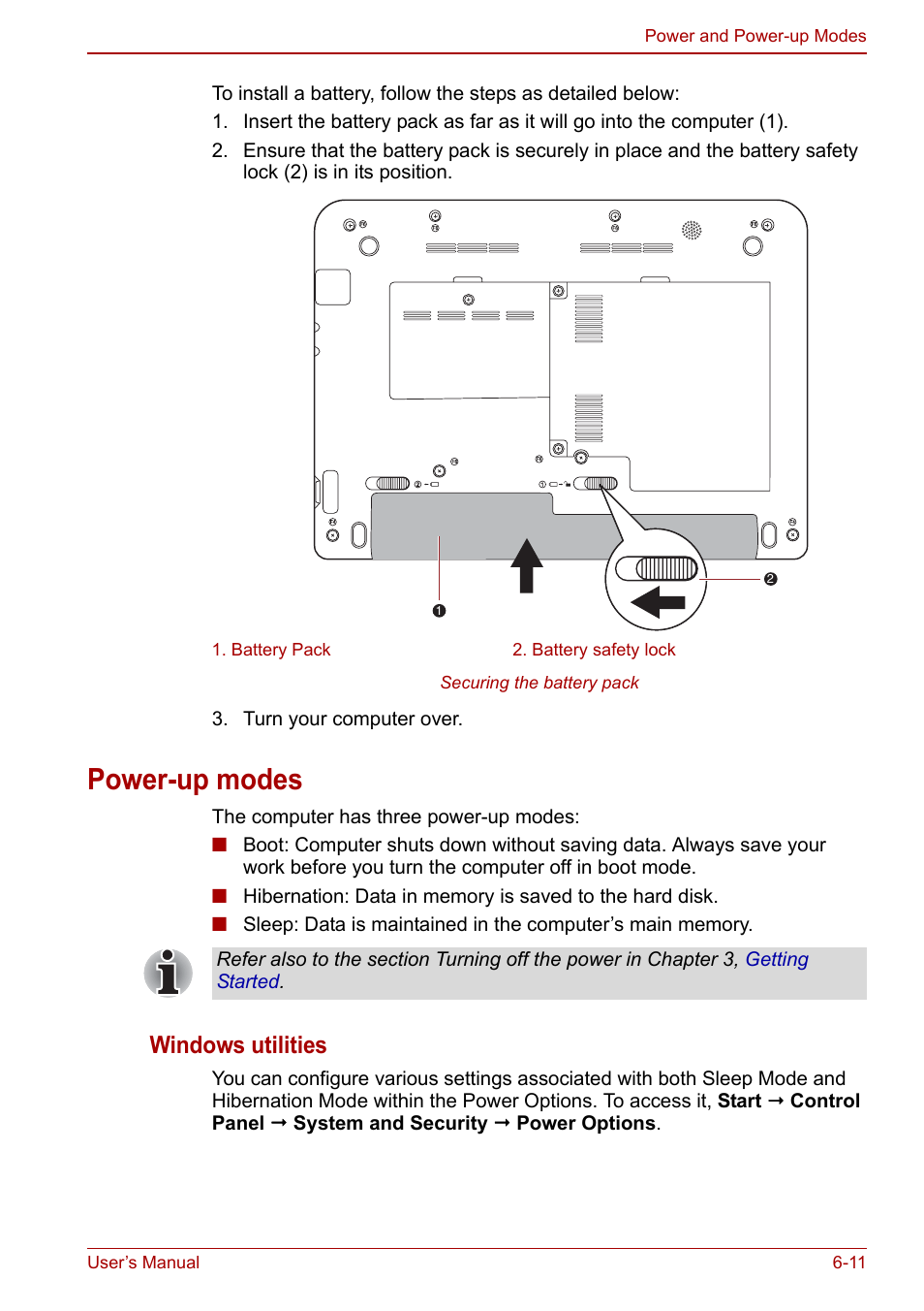 Power-up modes, Power-up modes -11, Windows utilities | Toshiba NB200 User Manual | Page 88 / 144