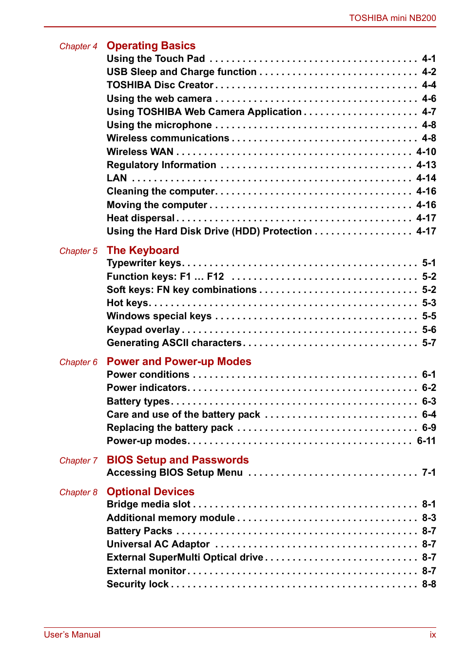 Toshiba NB200 User Manual | Page 9 / 144