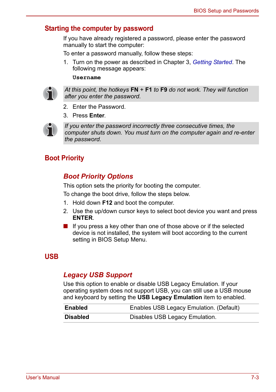 Boot priority, Secti, Starting the computer by password | Toshiba NB200 User Manual | Page 92 / 144