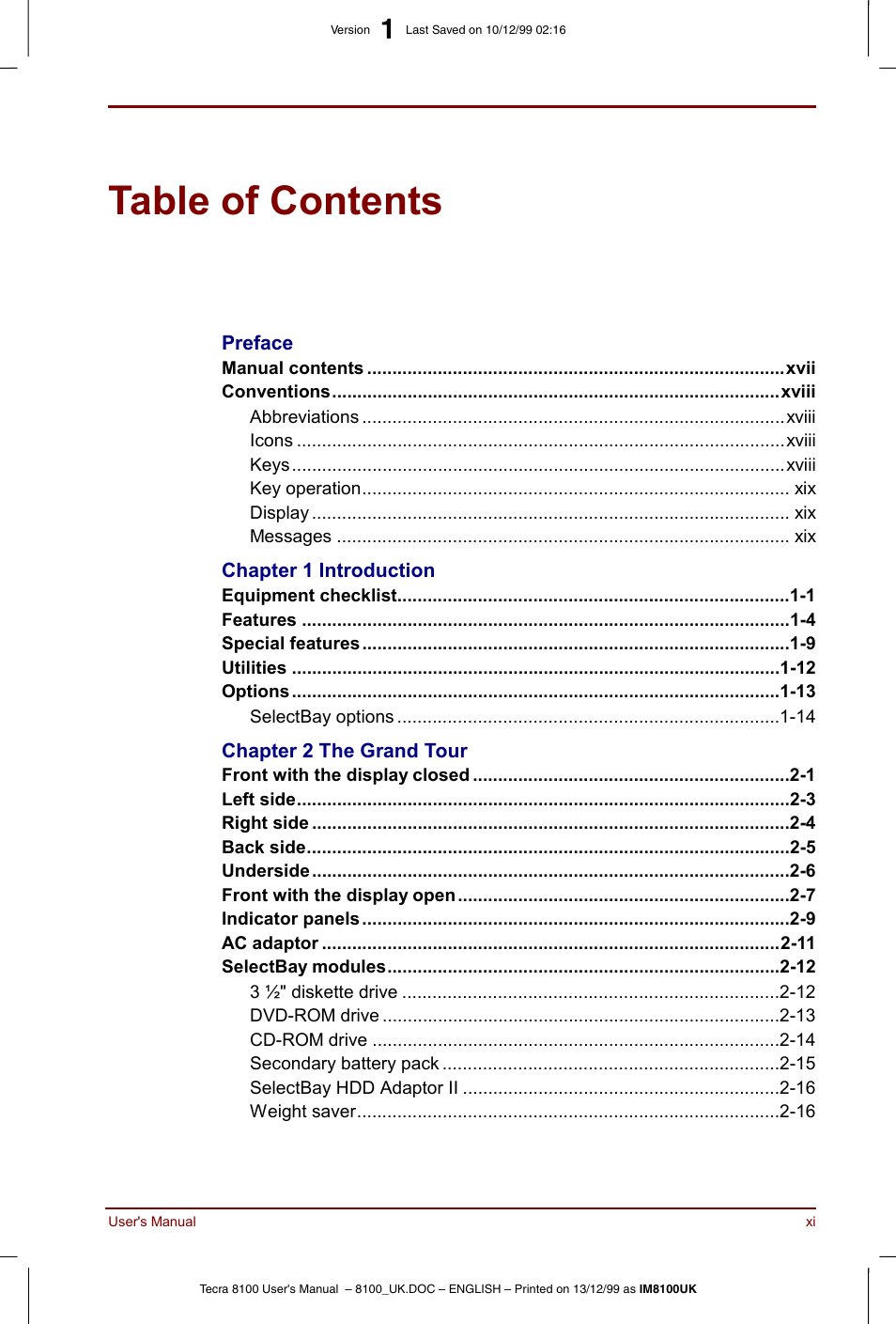 Toshiba Tecra 8100 User Manual | Page 11 / 226