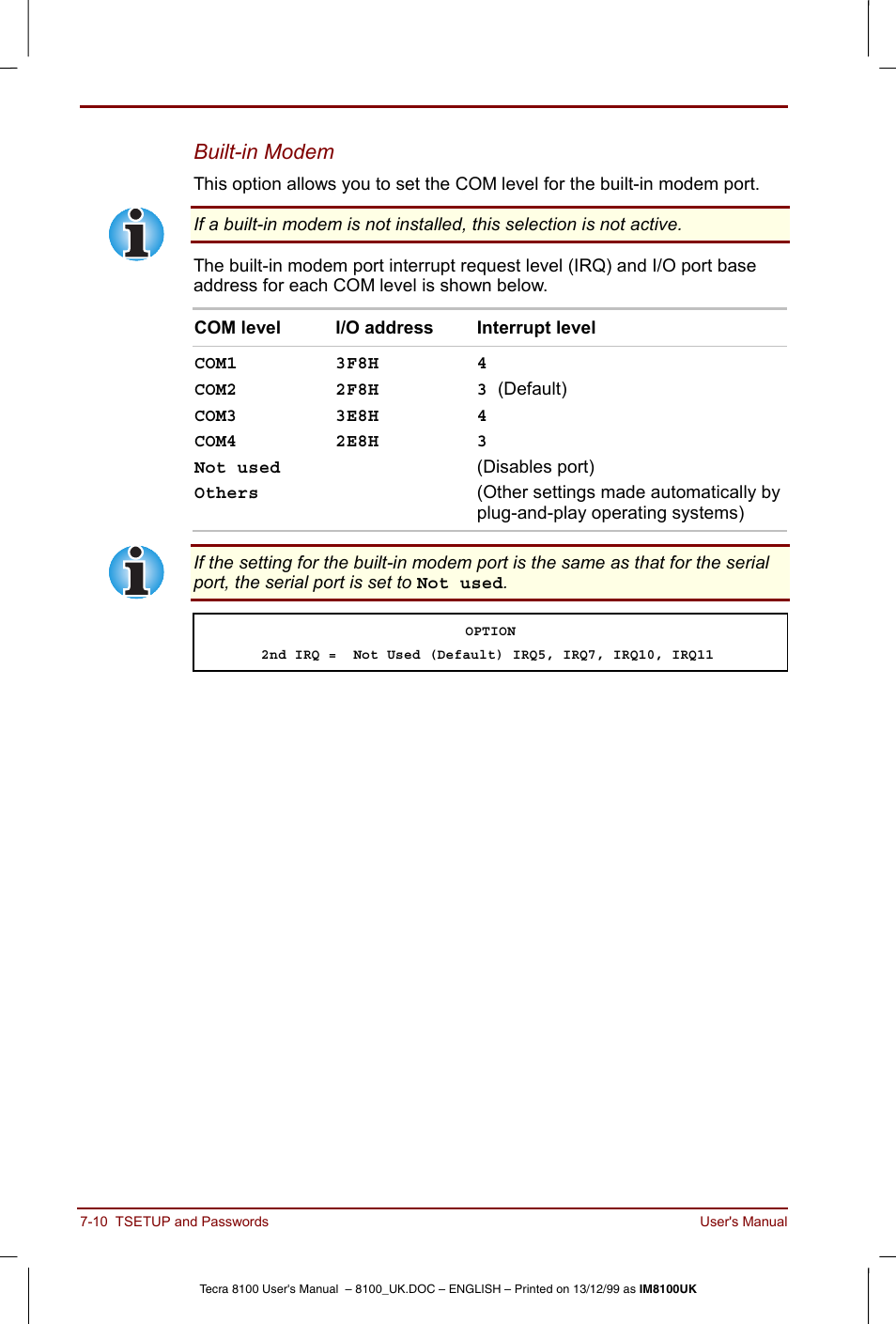 Built-in modem | Toshiba Tecra 8100 User Manual | Page 112 / 226
