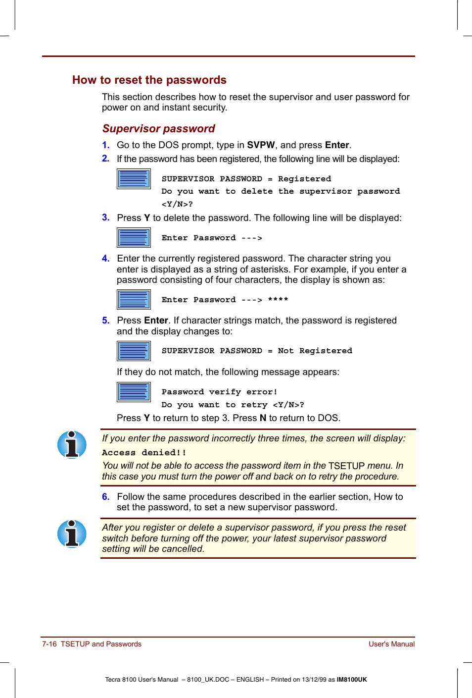 How to reset the passwords -16, How to reset the passwords | Toshiba Tecra 8100 User Manual | Page 118 / 226