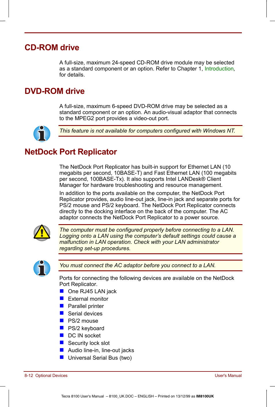 Cd-rom drive, Dvd-rom drive, Netdock port replicator | Toshiba Tecra 8100 User Manual | Page 134 / 226