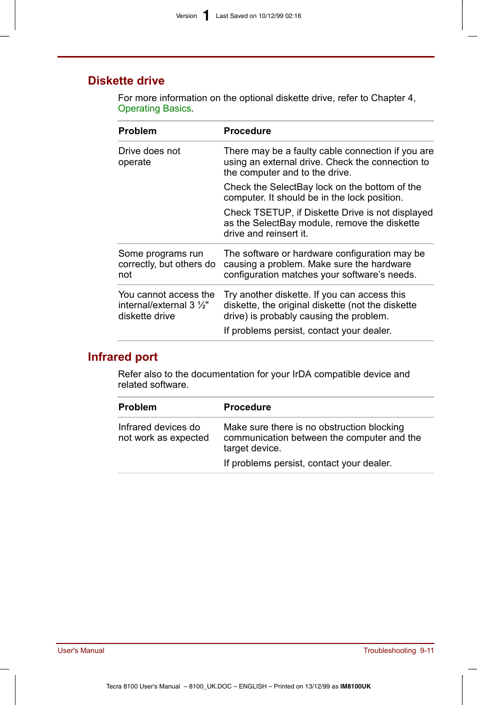 Diskette drive -11 infrared port -11, Diskette drive, Infrared port | Toshiba Tecra 8100 User Manual | Page 151 / 226