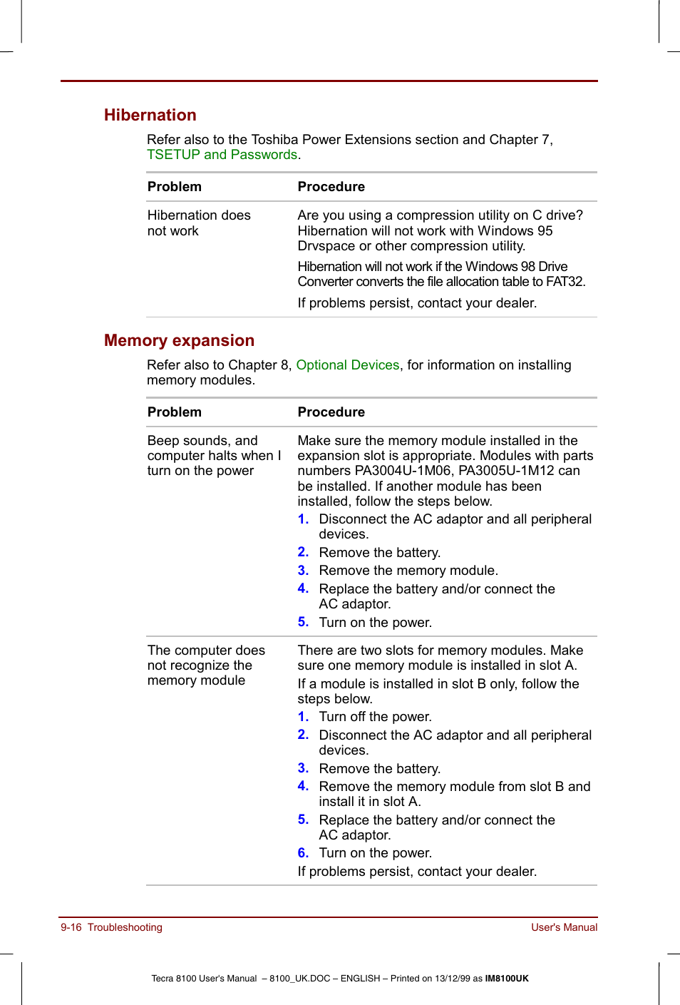 Hibernation -16 memory expansion -16, Hibernation | Toshiba Tecra 8100 User Manual | Page 156 / 226