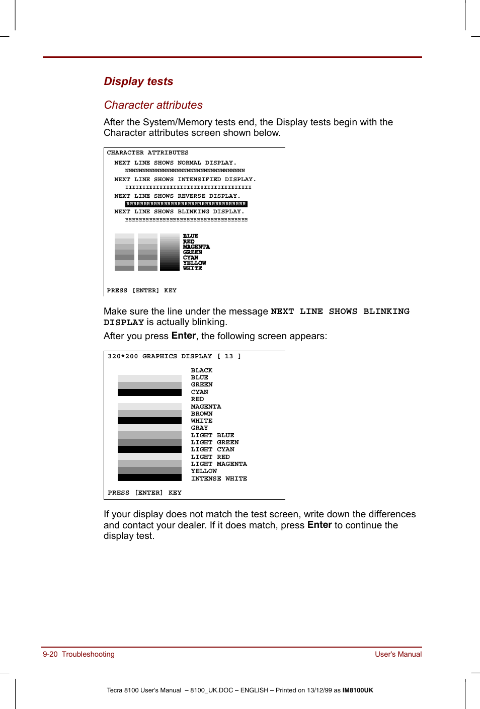 Display tests character attributes | Toshiba Tecra 8100 User Manual | Page 160 / 226