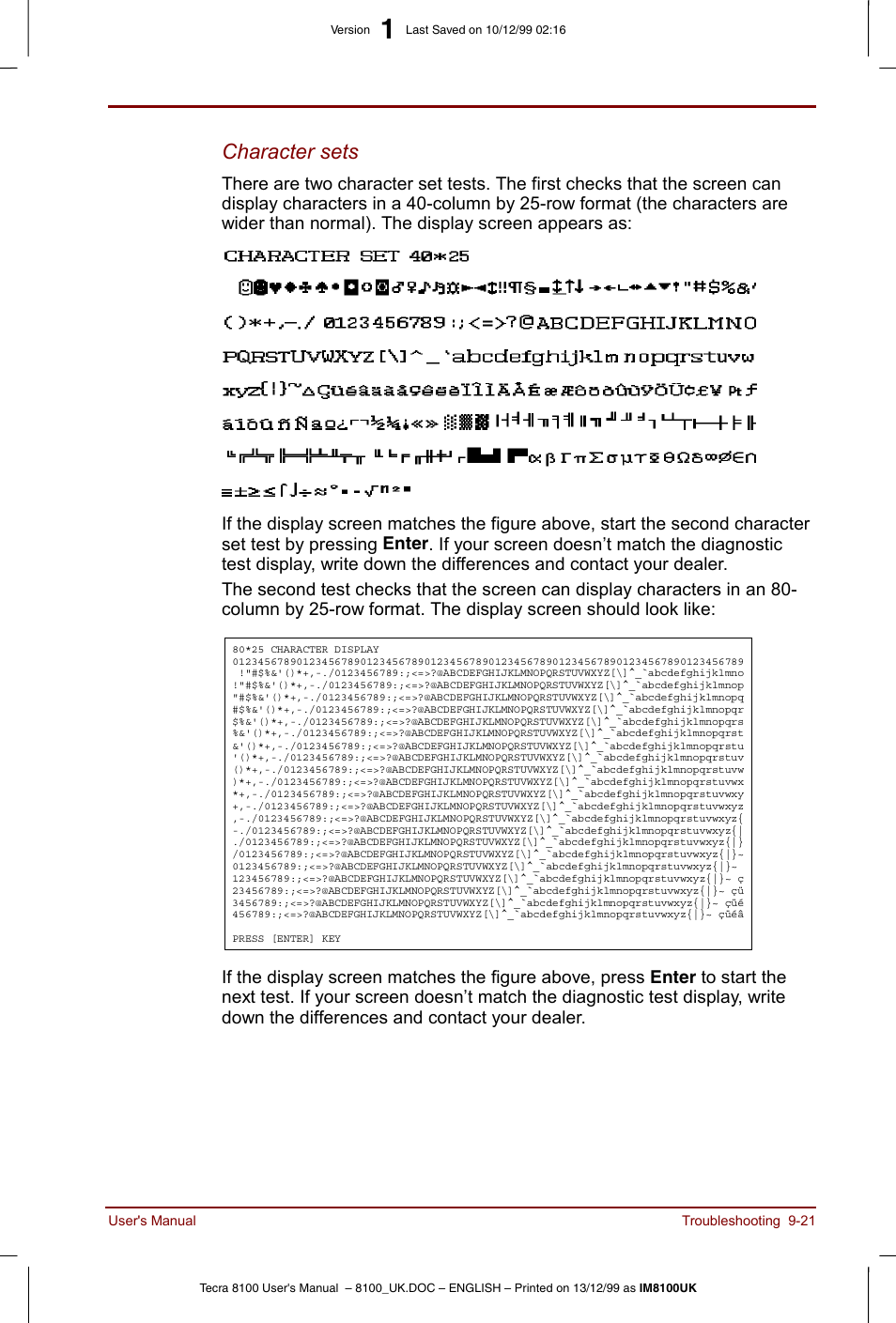 Character sets | Toshiba Tecra 8100 User Manual | Page 161 / 226