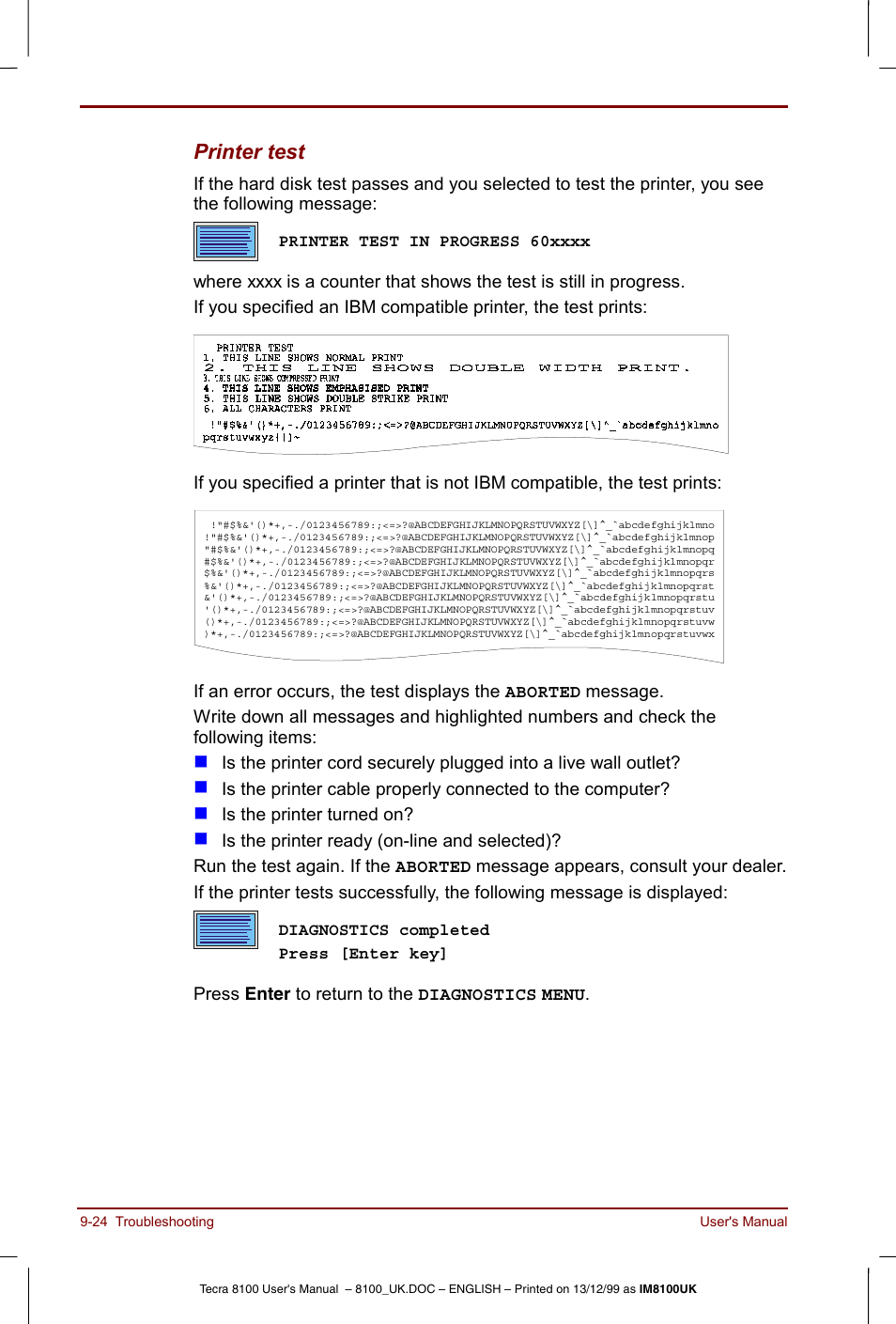 Printer test | Toshiba Tecra 8100 User Manual | Page 164 / 226