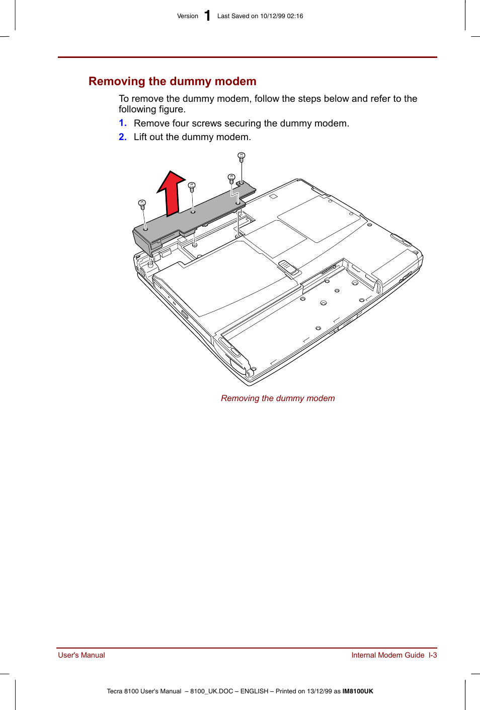 Removing the dummy modem | Toshiba Tecra 8100 User Manual | Page 201 / 226