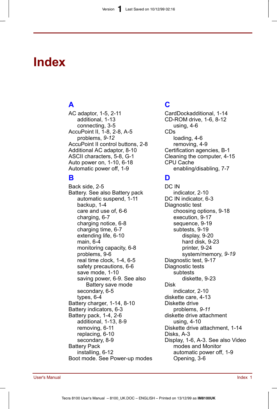 Index, Quickly | Toshiba Tecra 8100 User Manual | Page 221 / 226