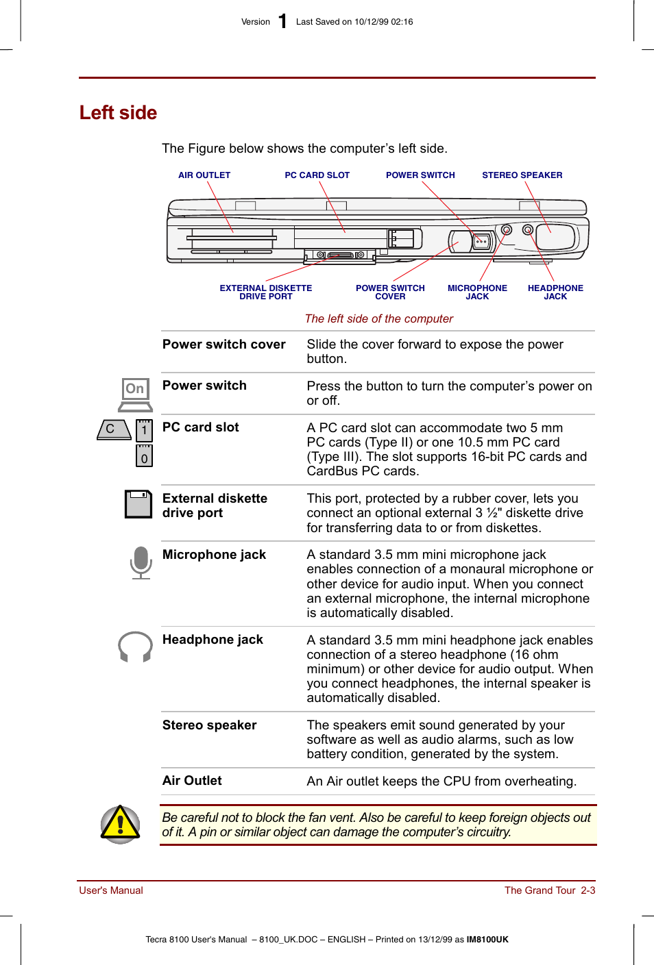 Left side, Left side -3 | Toshiba Tecra 8100 User Manual | Page 37 / 226