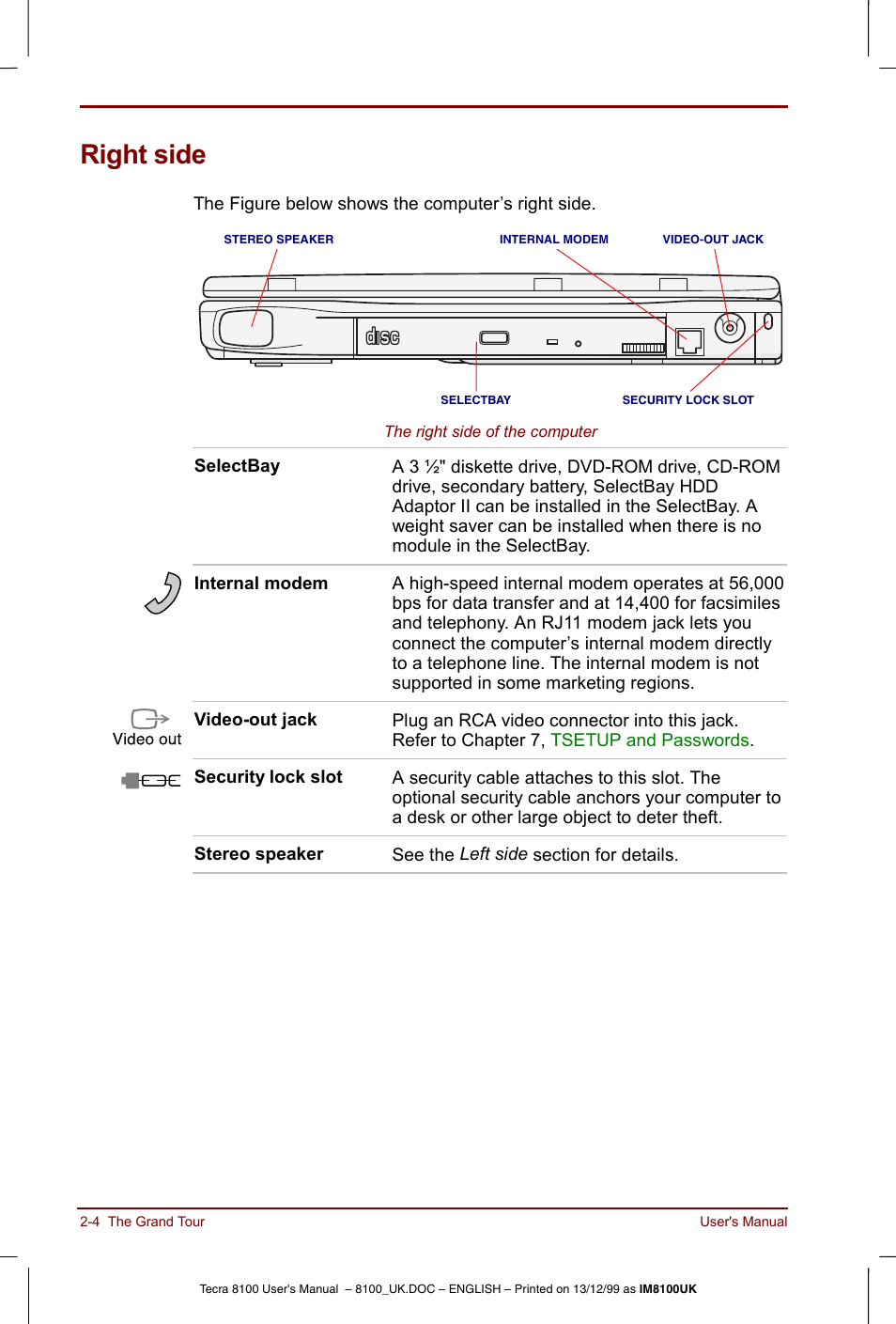 Right side, Right side -4 | Toshiba Tecra 8100 User Manual | Page 38 / 226