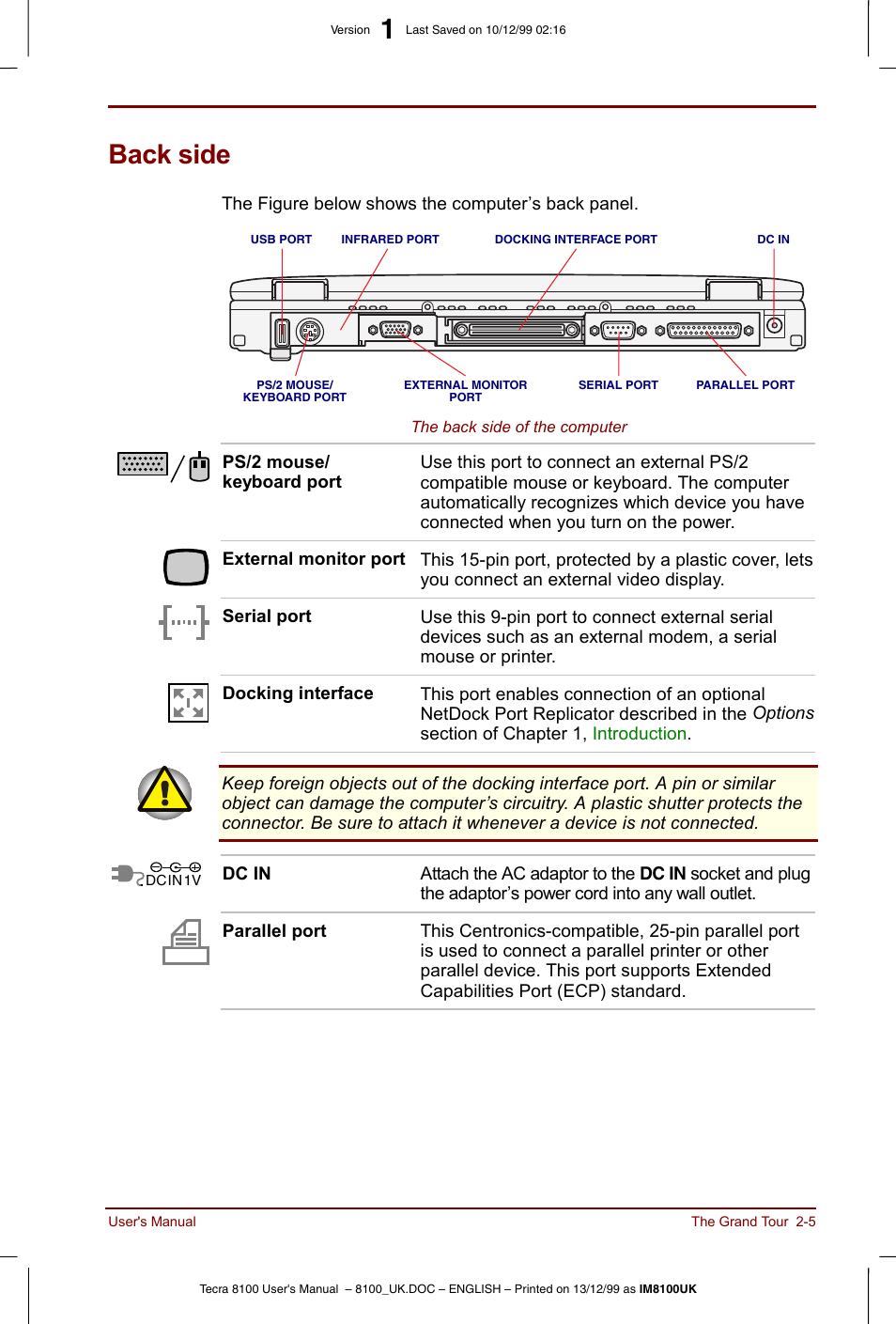 Back side, Back side -5 | Toshiba Tecra 8100 User Manual | Page 39 / 226