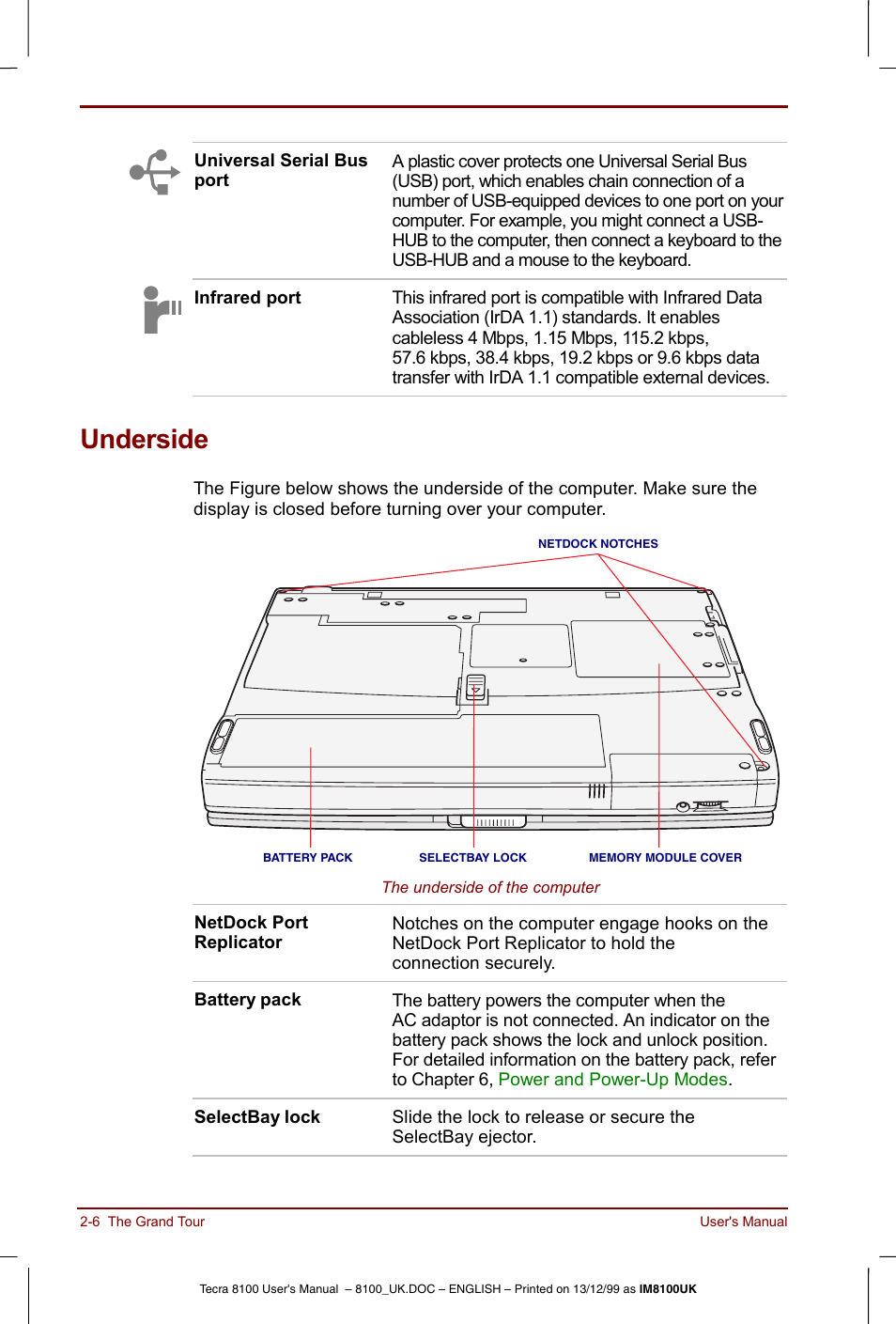 Underside, Underside -6 | Toshiba Tecra 8100 User Manual | Page 40 / 226