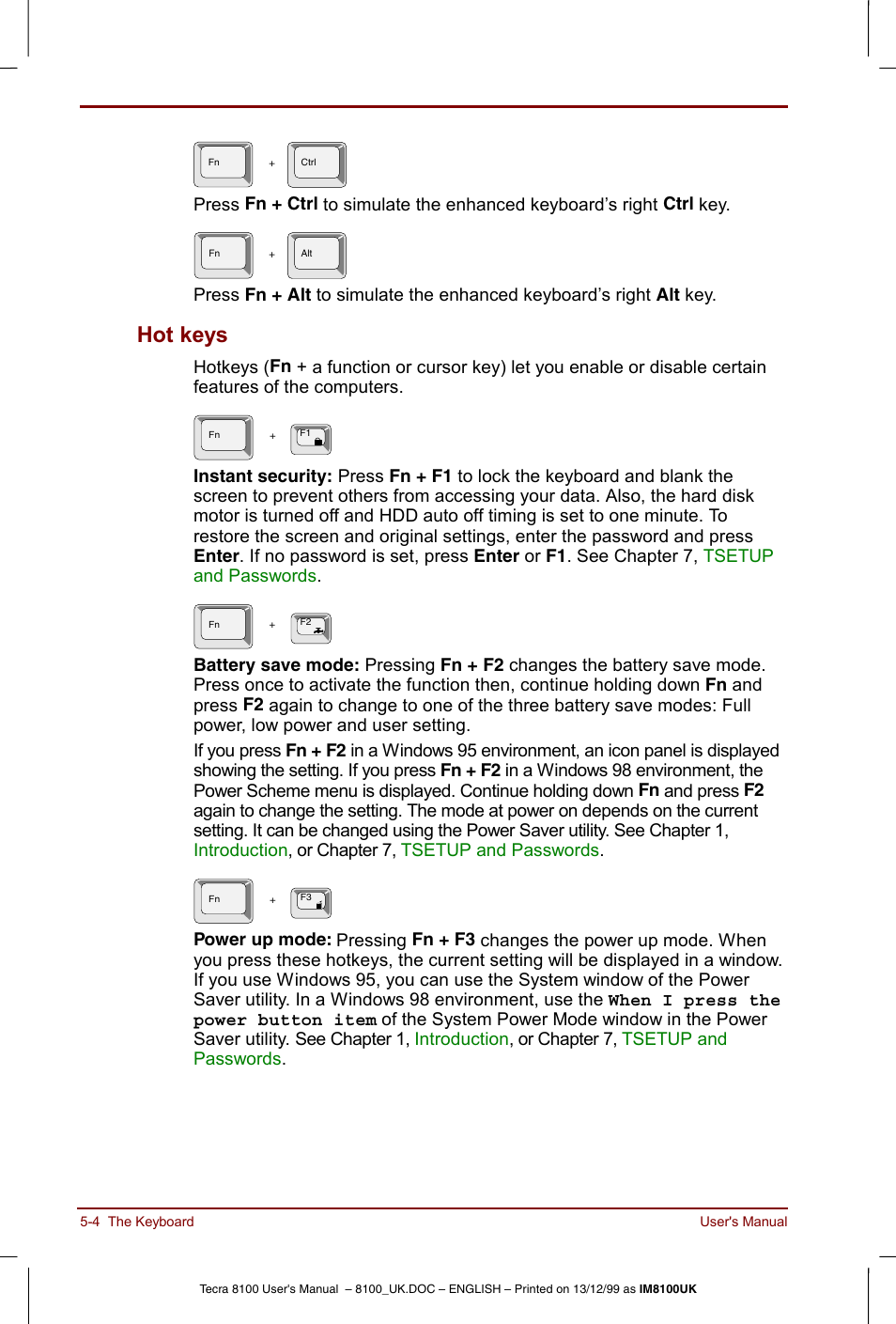 Hot keys -4, Hot keys | Toshiba Tecra 8100 User Manual | Page 80 / 226