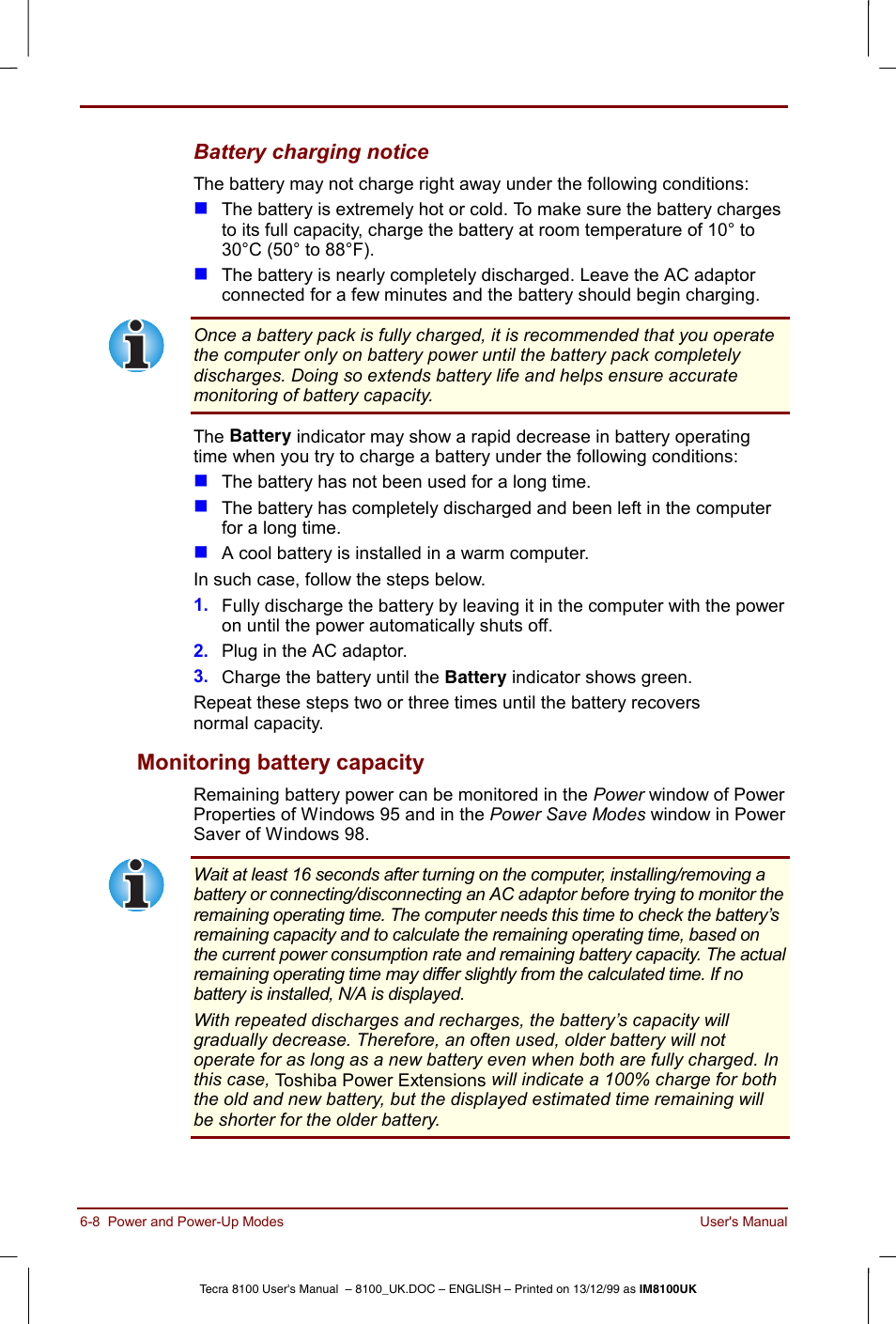 Monitoring battery capacity -8, Monitoring battery capacity | Toshiba Tecra 8100 User Manual | Page 92 / 226