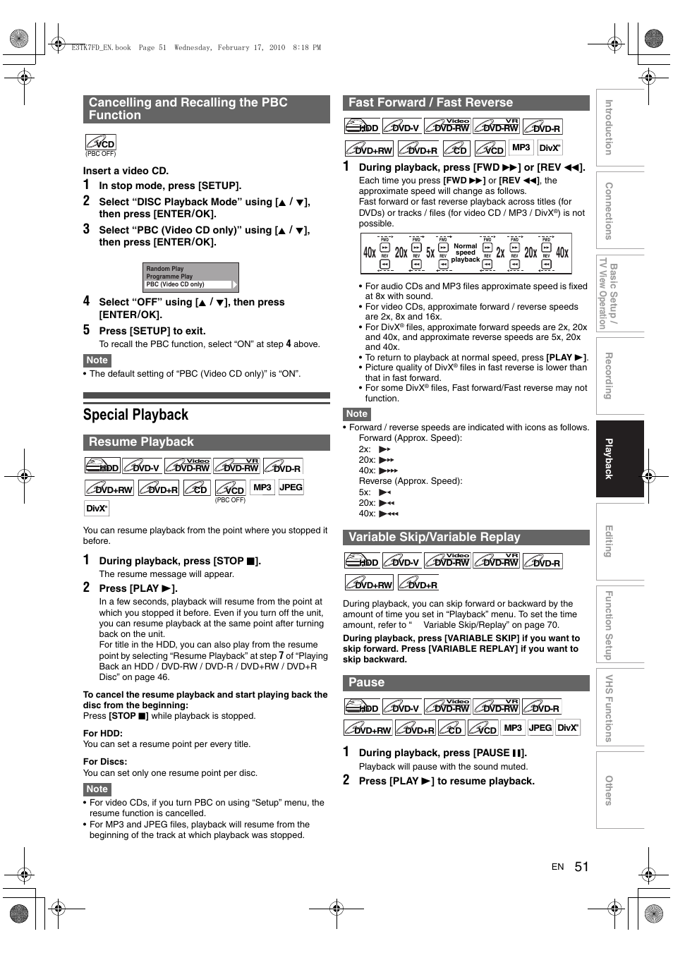 Special playback | Toshiba RDXV50 User Manual | Page 51 / 84