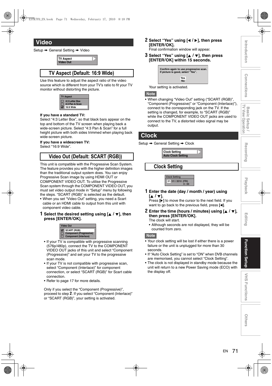 Video, Clock, A clock setting | Toshiba RDXV50 User Manual | Page 71 / 84