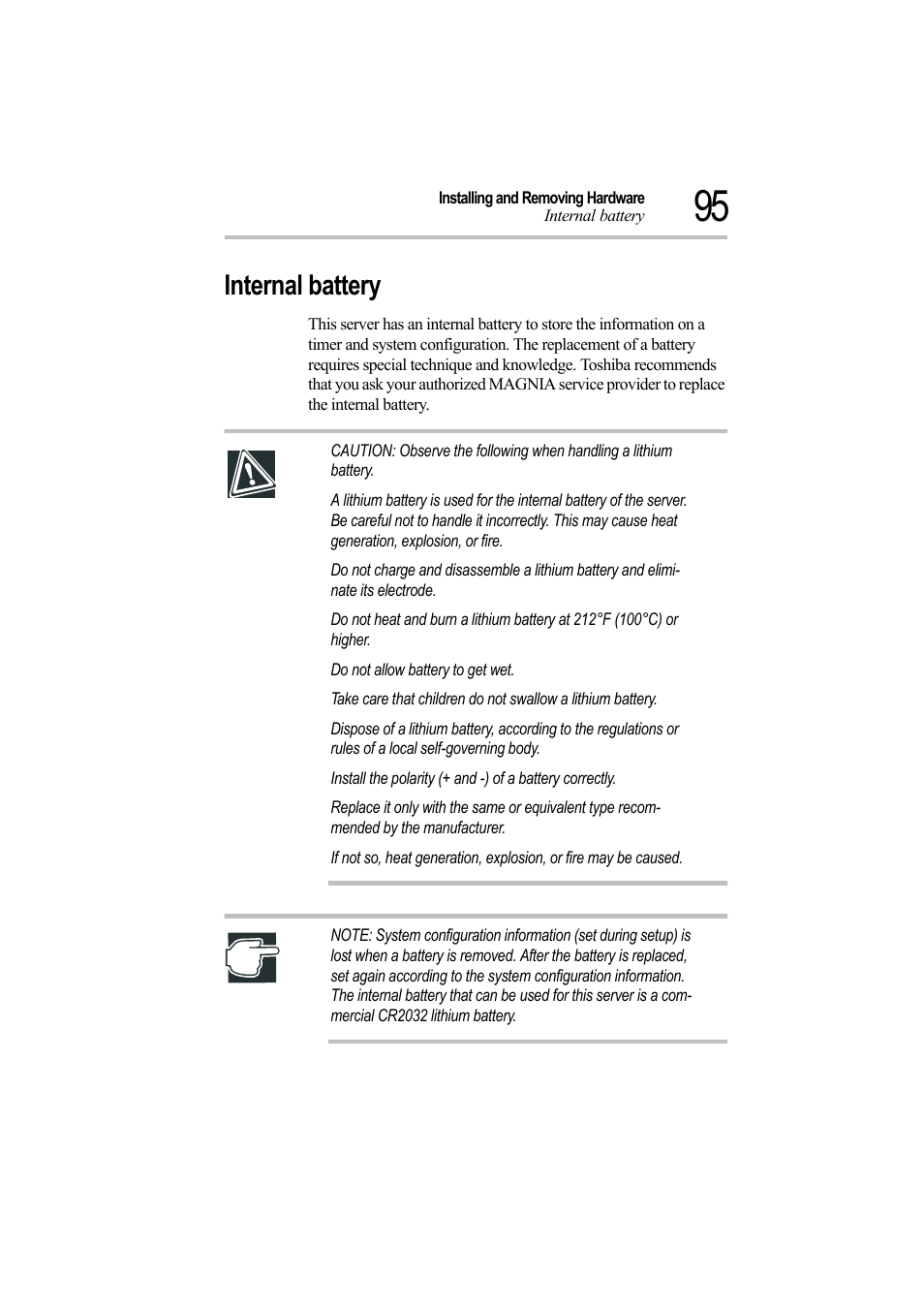 Internal battery | Toshiba Magnia Z500 User Manual | Page 114 / 242